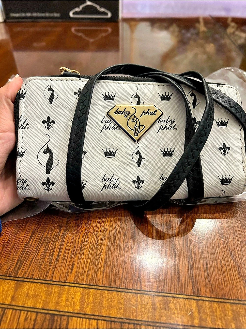 Baby Phat Patterned Crossbody Bag in White & Black Like New